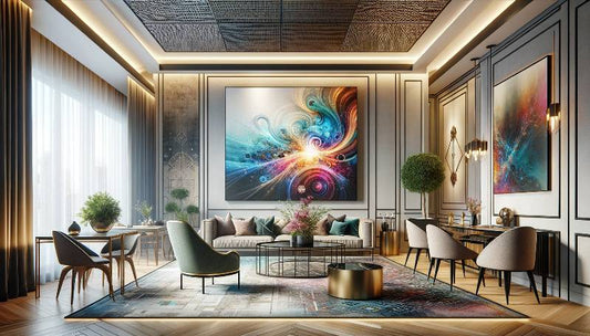 AI Art in Interior Design lovely lounge setting with prominet modern wall art.