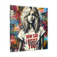 angle square 2 AI-generated art, 'Resist You? – An ABBA Echo,' with a modern Aphrodite in urban setting, her shirt reading 'HOW CAN I RESIST YOU?' amidst colorful graffiti, echoing ABBA's themes.