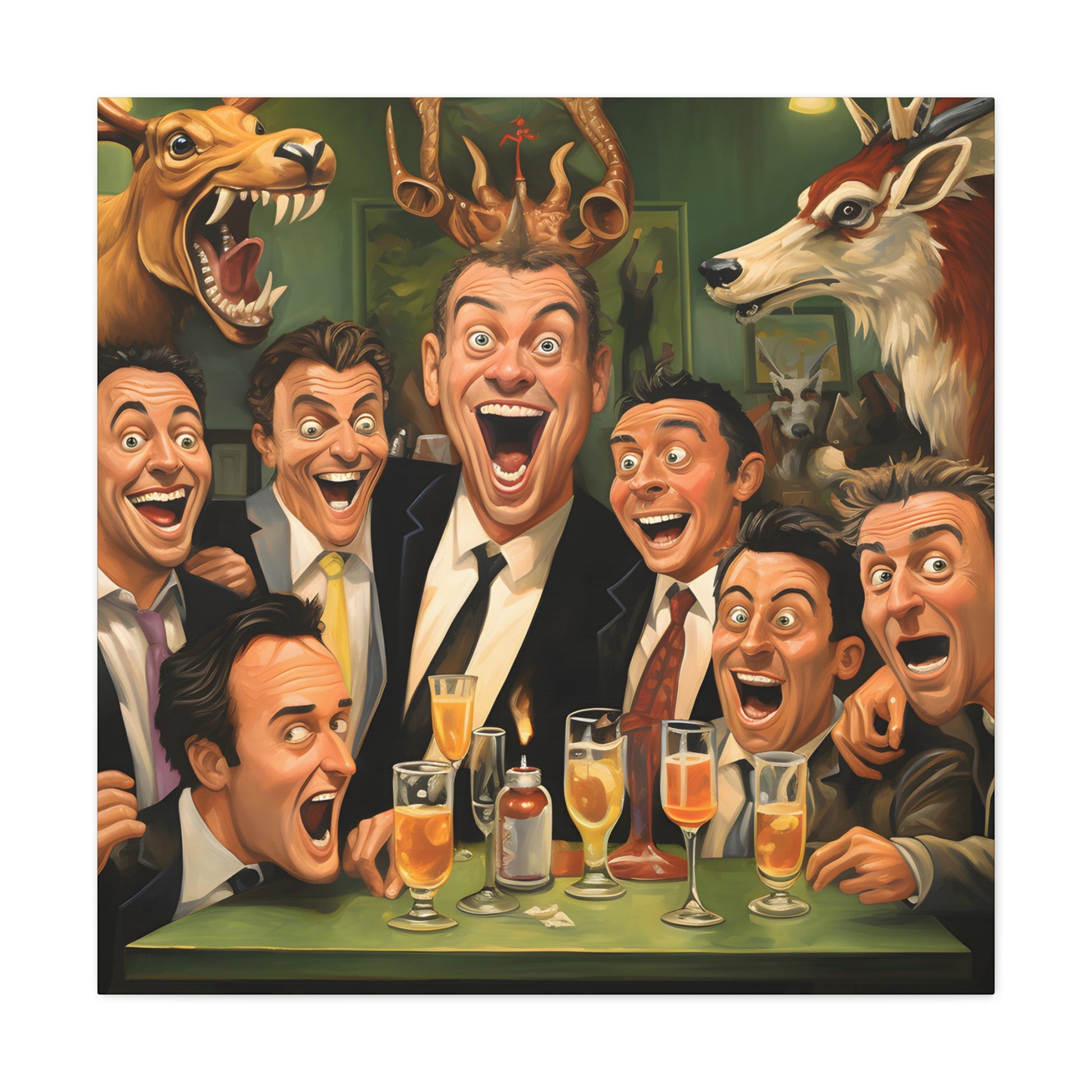 image 2 Cheers to the Groom: A Wild Night's Tale' by Archie Goodwin, a jubilant portrayal of a stag night full of laughter and camaraderie. The artwork features a backdrop of taxidermy and toasts, with each character's exaggerated expression telling a story of epic merriment and brotherhood