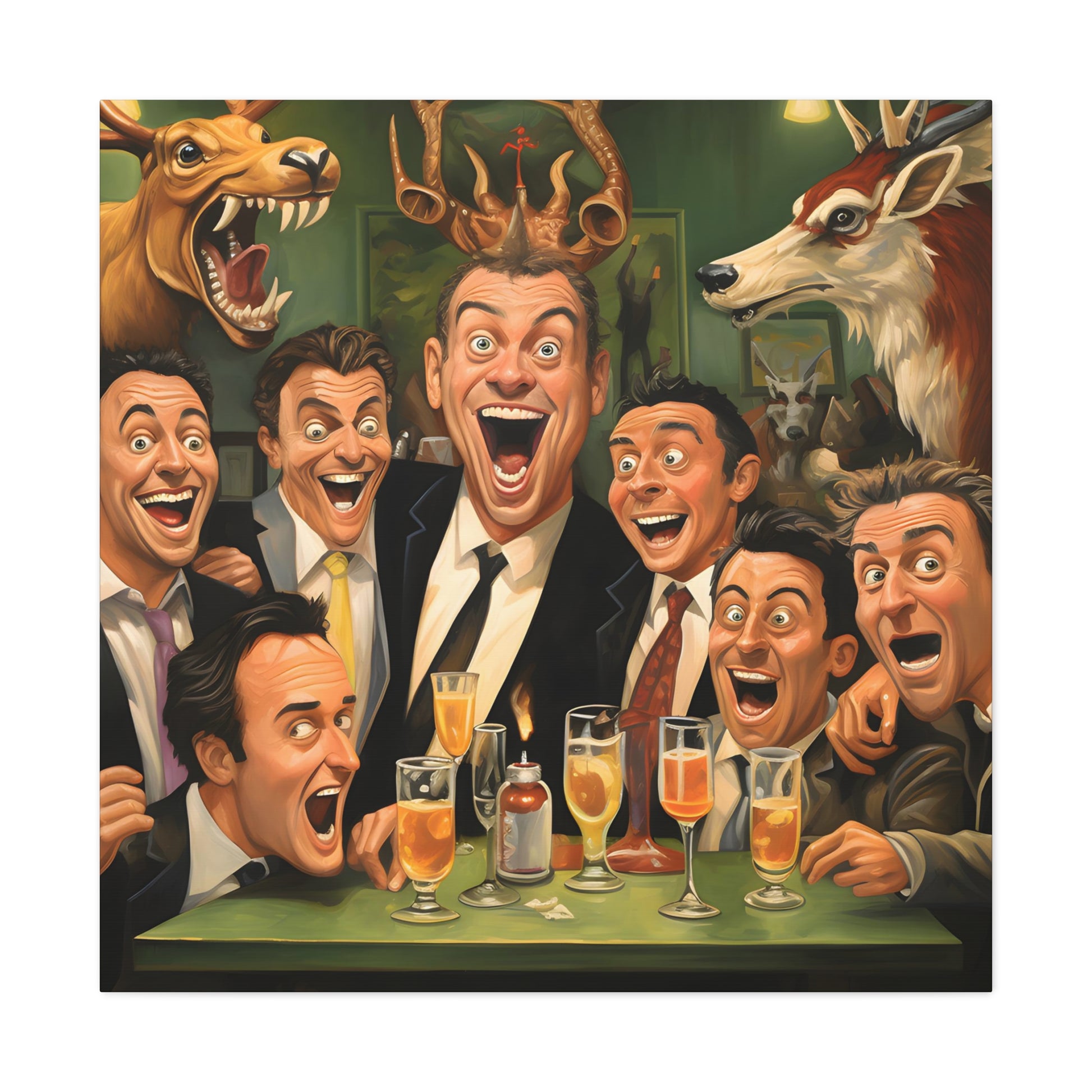 image 4 Cheers to the Groom: A Wild Night's Tale' by Archie Goodwin, a jubilant portrayal of a stag night full of laughter and camaraderie. The artwork features a backdrop of taxidermy and toasts, with each character's exaggerated expression telling a story of epic merriment and brotherhood