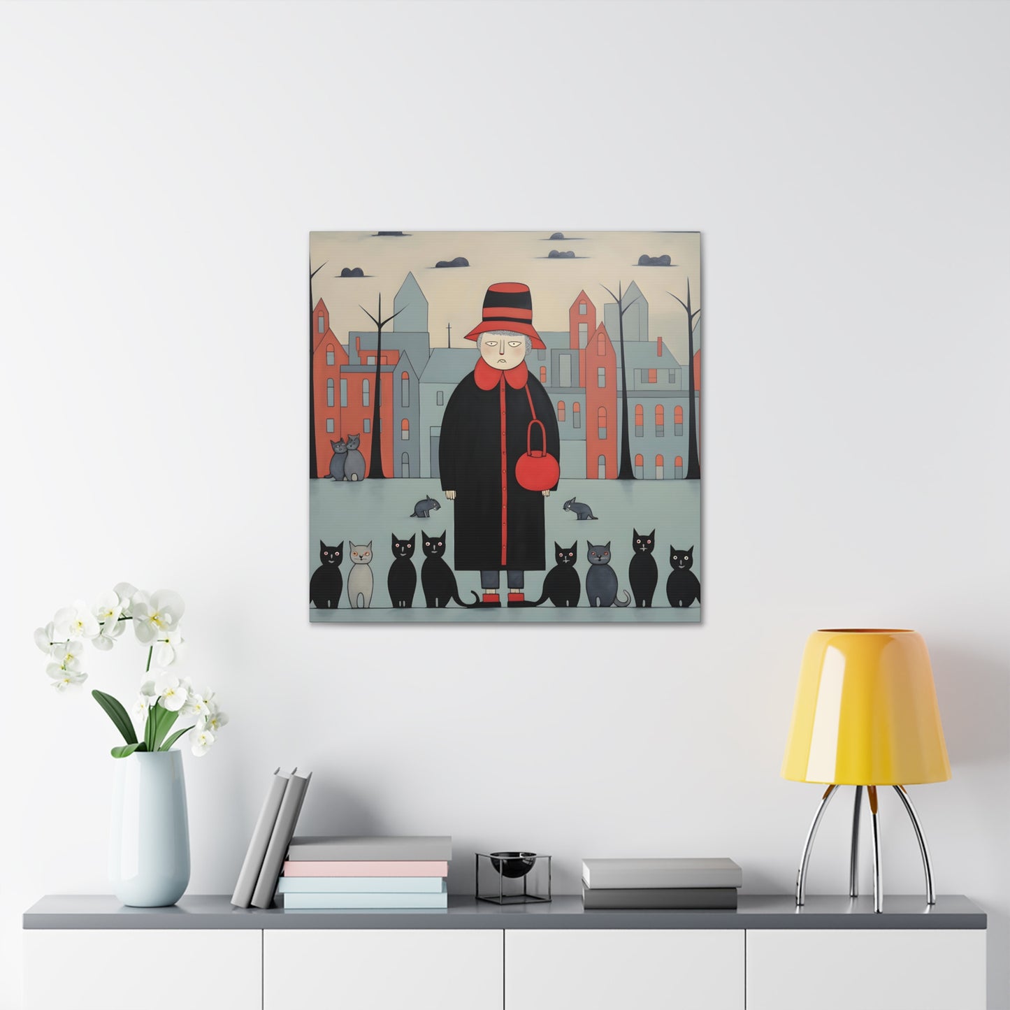 Evelyn DeMille. The Cat Lady's Procession. Exclusive Canvas Print