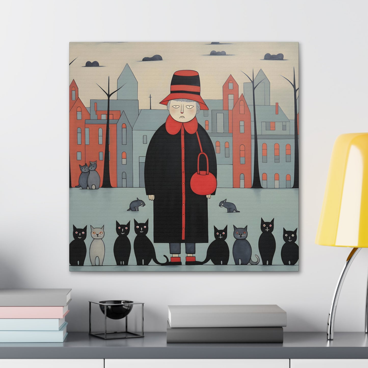 Evelyn DeMille. The Cat Lady's Procession. Exclusive Canvas Print