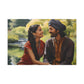 image 6 Canvas by Aravind Patel depicting a young Indian couple enjoying a serene moment in a park, surrounded by tall trees and a reflective pond, capturing the essence of romantic serenity.