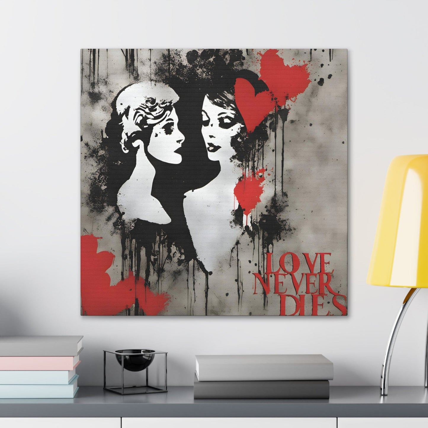 Aria Muralis. Eternal Embrace. Exclusive Graphic Art Canvas Print. in situ with desk