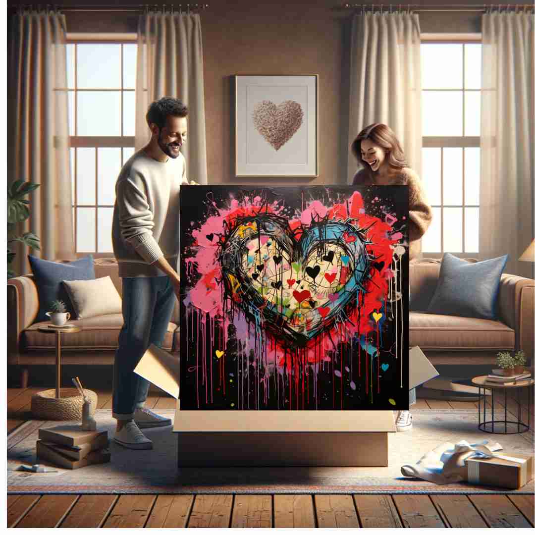 happy young couple unboxe original canvas print entitled heartstrings unbound by adrainne larkin