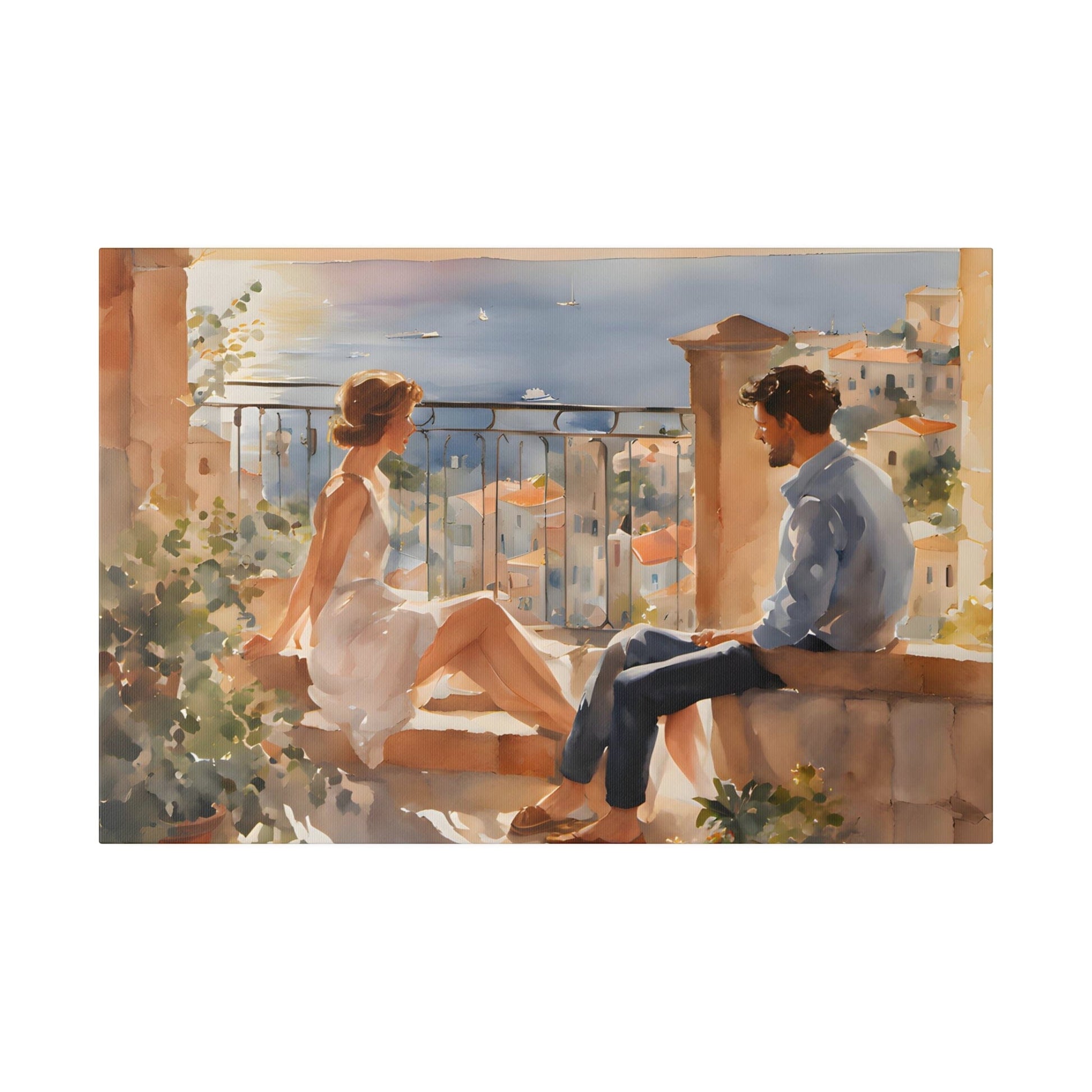 Isabella Marianne Fiori: Whispers by the Sea: Moments of Golden Intimacy. Canvas Graphic Print.